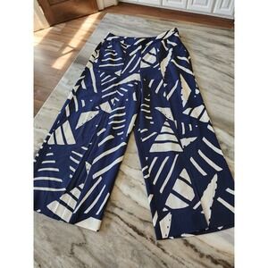 Lauren Ralph Lauren Green Label Navy Geometric Wide Leg Culotte Pants Size 4